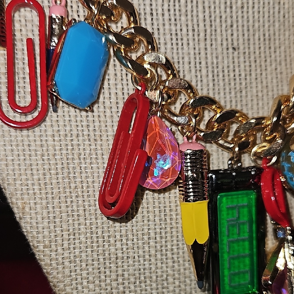 Red and Gold Statement Necklace with Charms - Picture 3 of 7